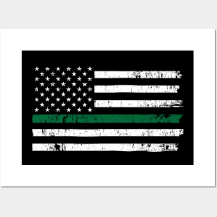 Thin Green Line Distressed USA Flag for Border Patrol and Military Posters and Art